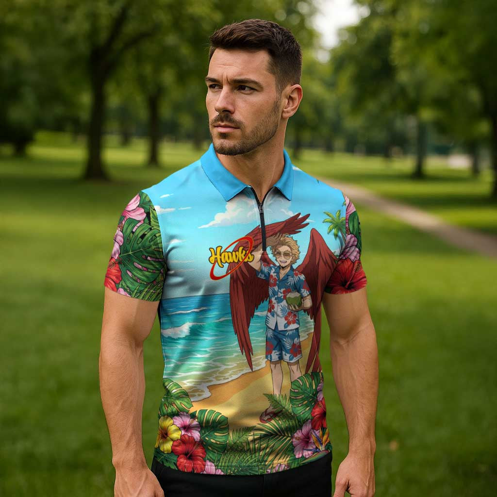 Hawks Summer Chill Zipper Polo Shirt Tropical Anime Beach Vibes