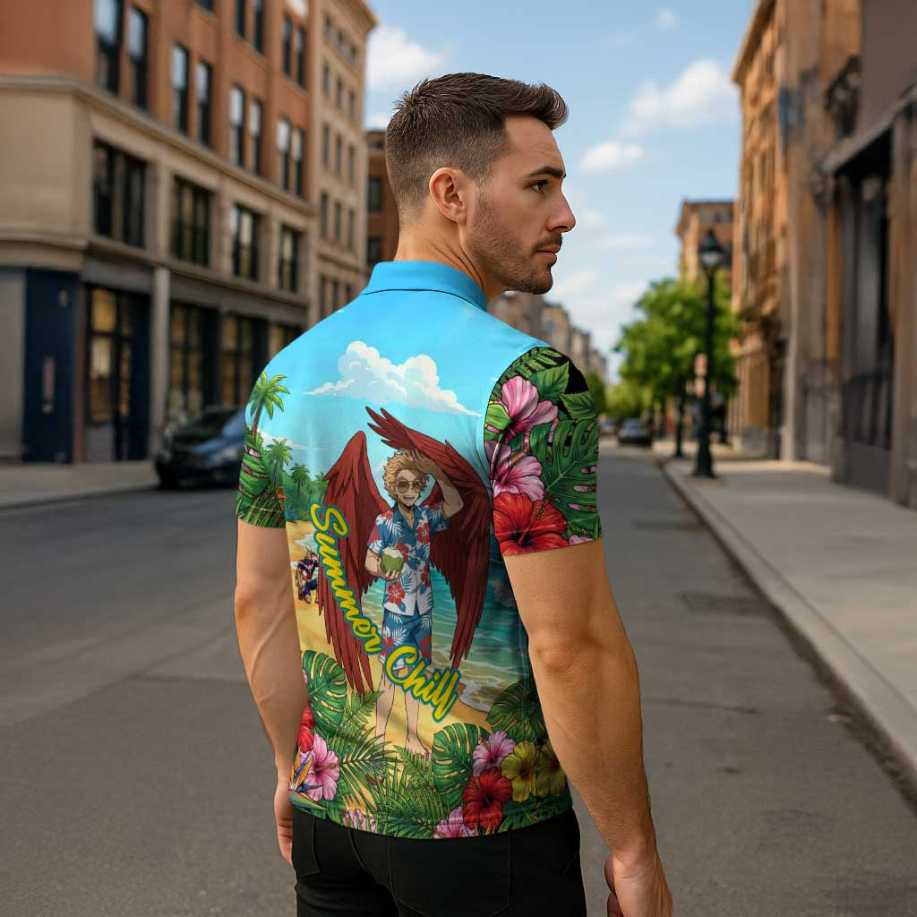 Hawks Summer Chill Zipper Polo Shirt Tropical Anime Beach Vibes