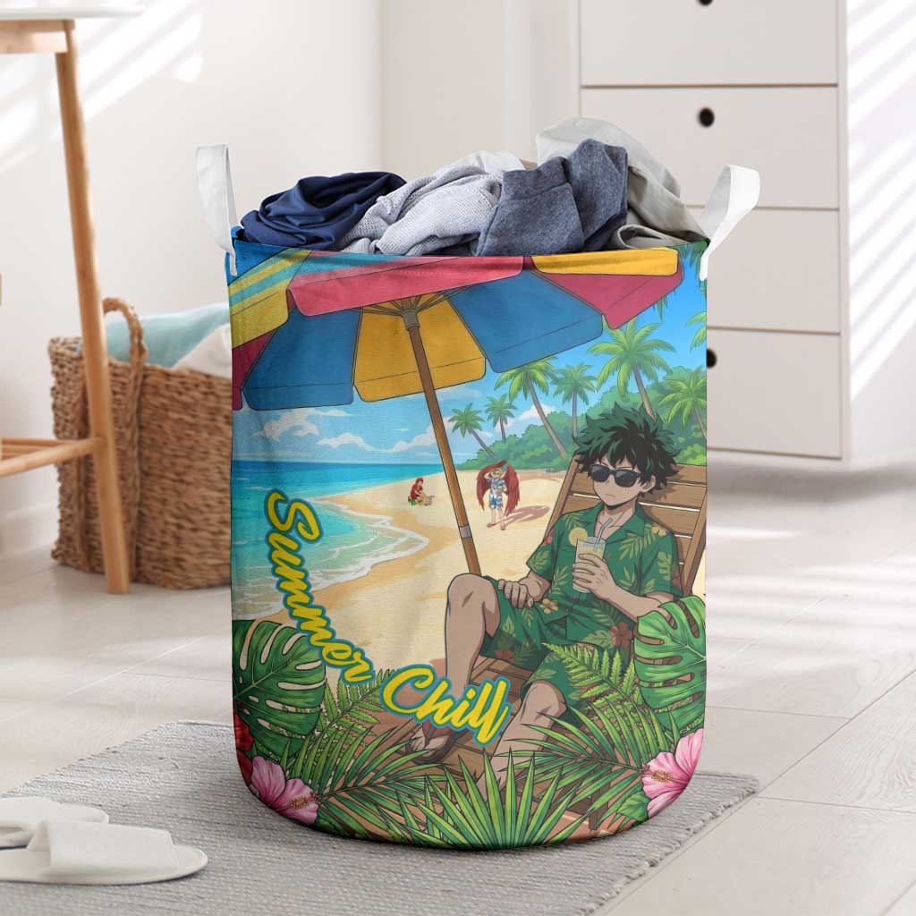 Midoriya Izuku Summer Chill Laundry Basket Tropical Anime Relaxation Scene