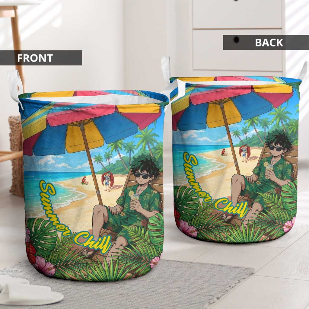 Midoriya Izuku Summer Chill Laundry Basket Tropical Anime Relaxation Scene