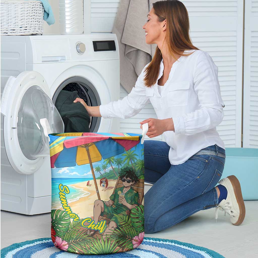 Midoriya Izuku Summer Chill Laundry Basket Tropical Anime Relaxation Scene