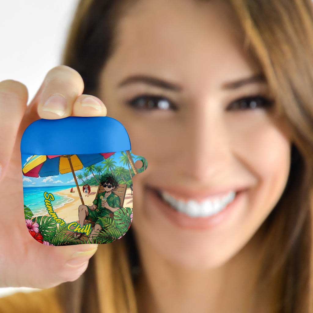 Midoriya Izuku Summer Chill AirPods Case Tropical Anime Relaxation Scene