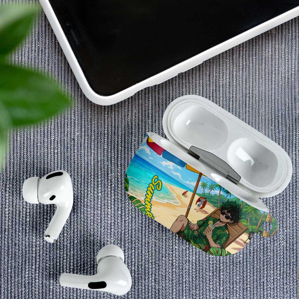 Midoriya Izuku Summer Chill AirPods Case Tropical Anime Relaxation Scene