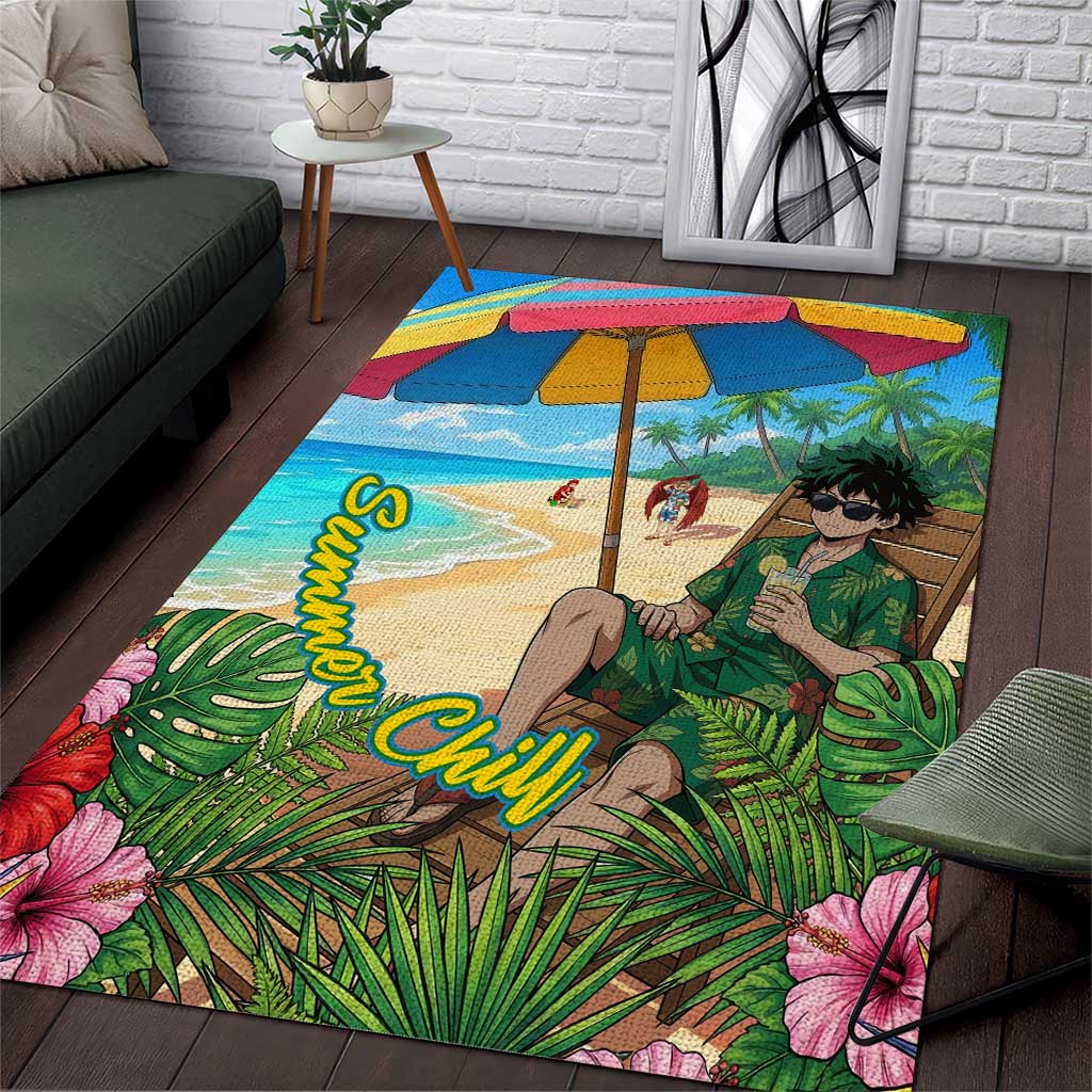 Midoriya Izuku Summer Chill Area Rug Tropical Anime Relaxation Scene