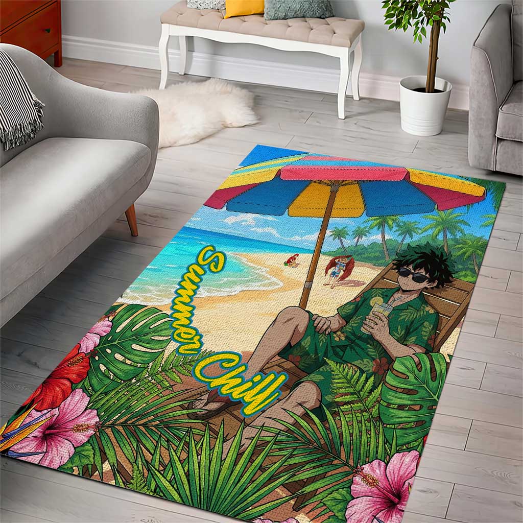 Midoriya Izuku Summer Chill Area Rug Tropical Anime Relaxation Scene