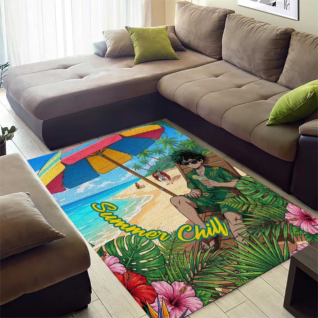 Midoriya Izuku Summer Chill Area Rug Tropical Anime Relaxation Scene