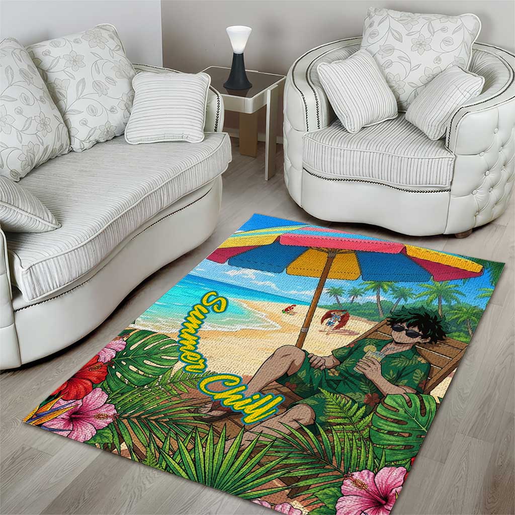 Midoriya Izuku Summer Chill Area Rug Tropical Anime Relaxation Scene