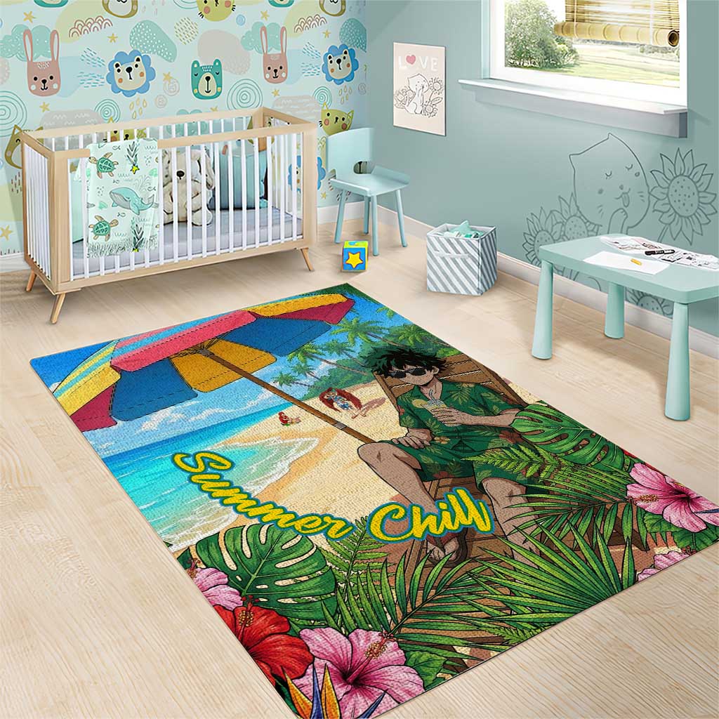 Midoriya Izuku Summer Chill Area Rug Tropical Anime Relaxation Scene