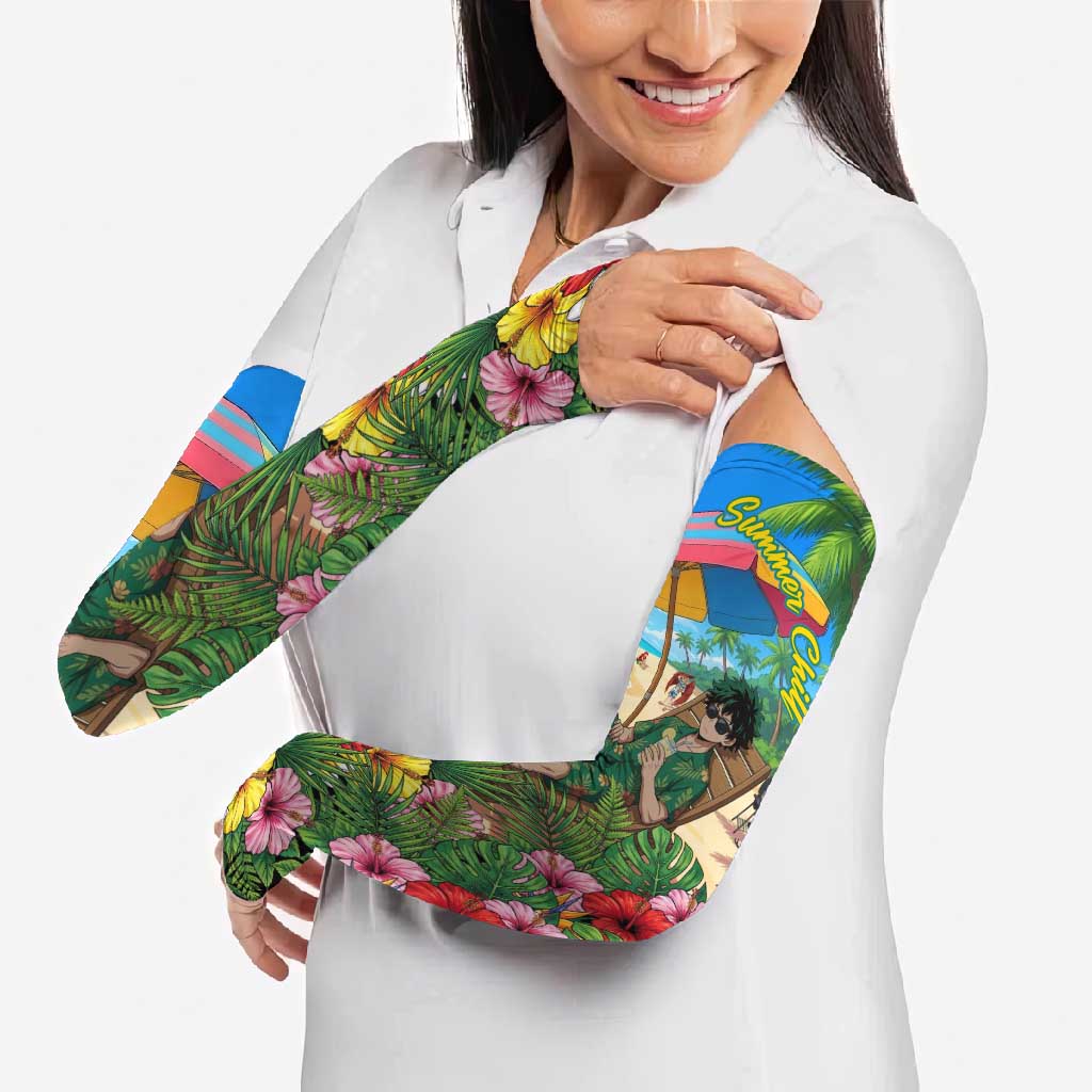 Midoriya Izuku Summer Chill Arm Sleeves Tropical Anime Relaxation Scene