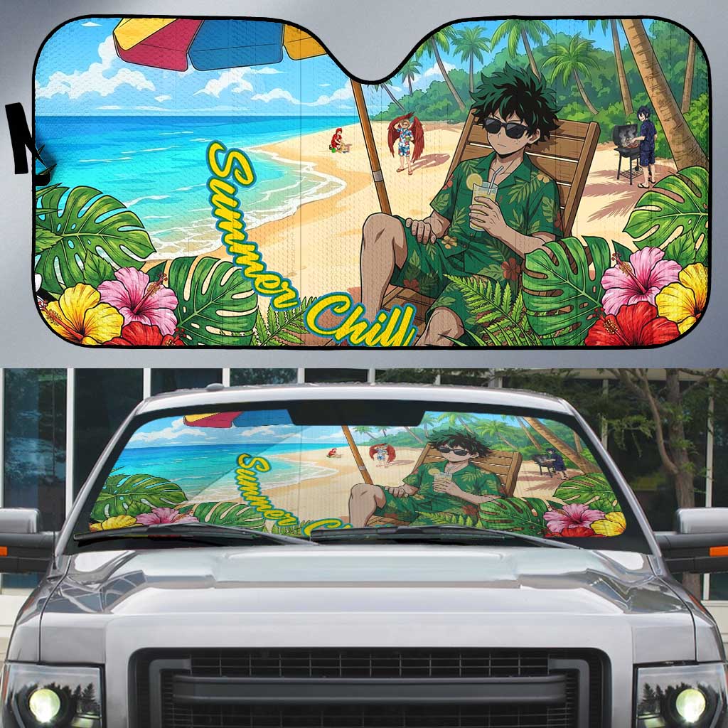 Midoriya Izuku Summer Chill Auto Sun Shade Tropical Anime Relaxation Scene