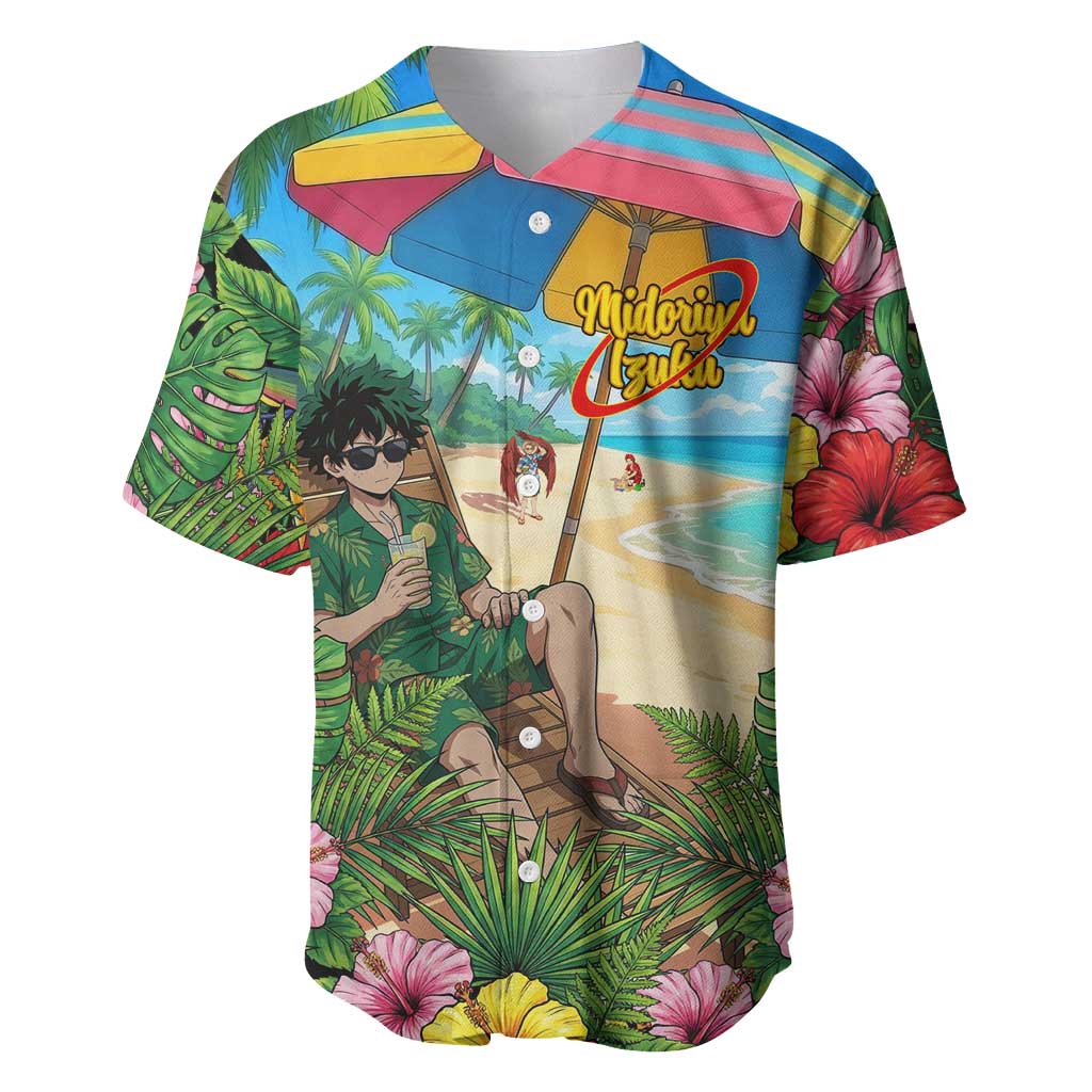 Midoriya Izuku Summer Chill Baseball Jersey Tropical Anime Relaxation Scene