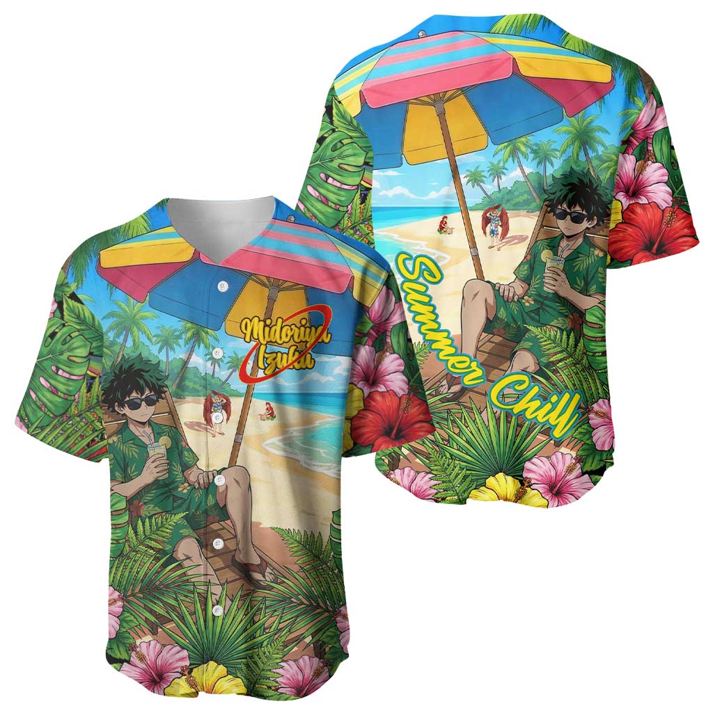 Midoriya Izuku Summer Chill Baseball Jersey Tropical Anime Relaxation Scene