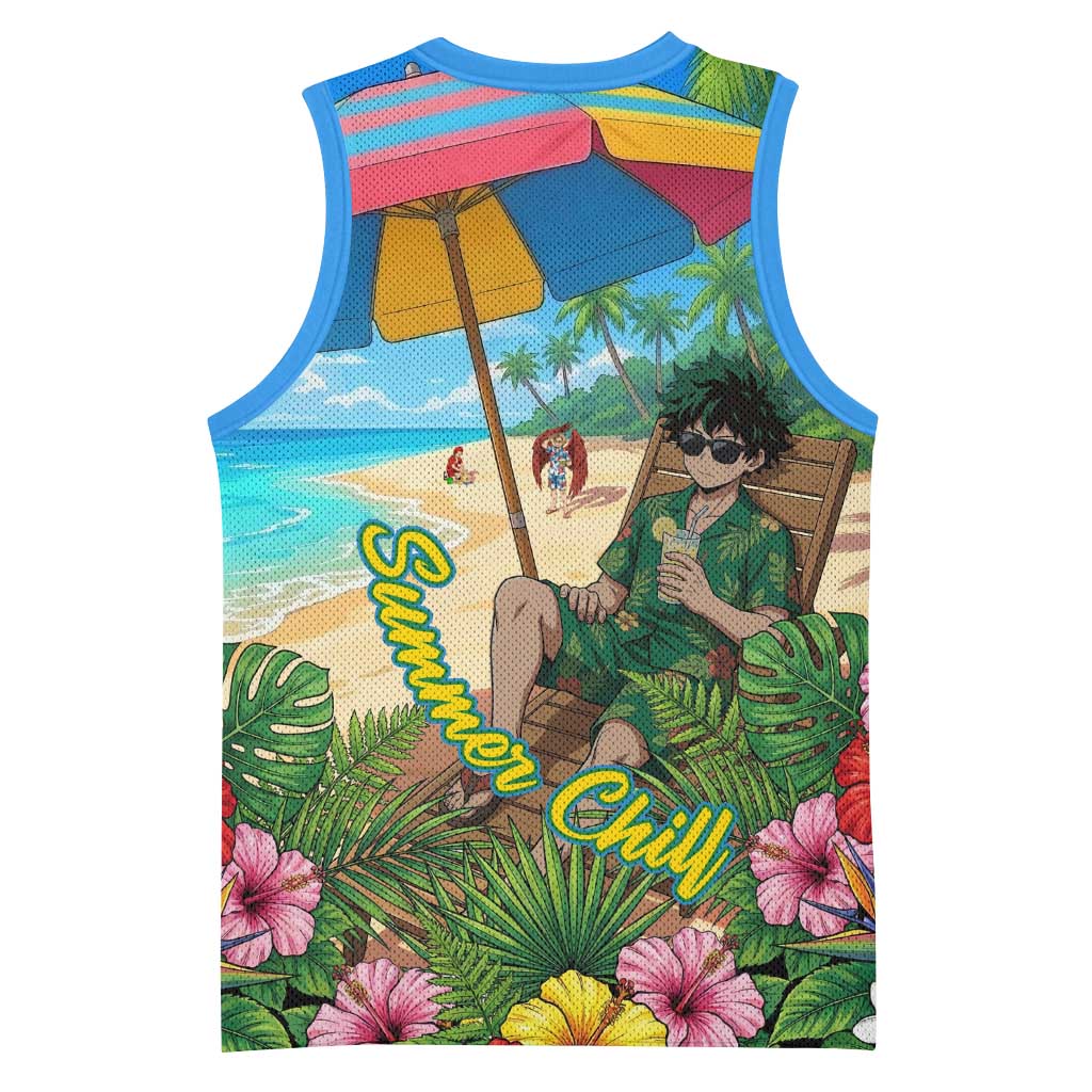 Midoriya Izuku Summer Chill Basketball Jersey Tropical Anime Relaxation Scene