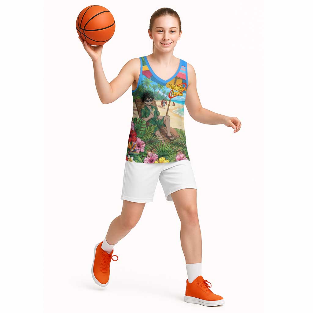 Midoriya Izuku Summer Chill Basketball Jersey Tropical Anime Relaxation Scene