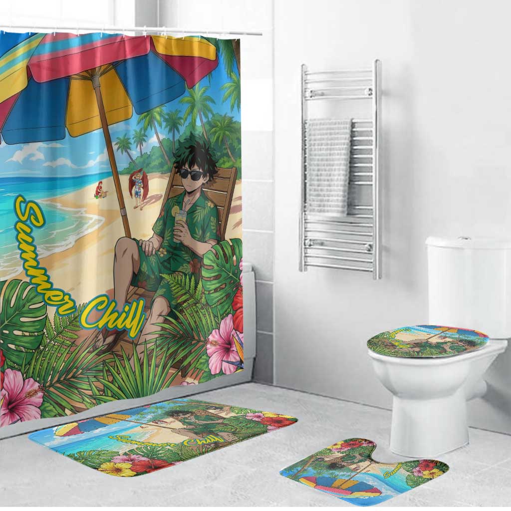 Midoriya Izuku Summer Chill Bathroom Set Tropical Anime Relaxation Scene