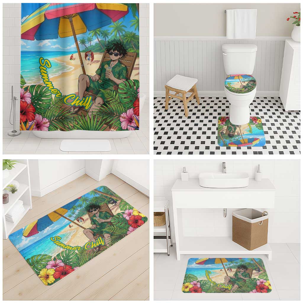 Midoriya Izuku Summer Chill Bathroom Set Tropical Anime Relaxation Scene