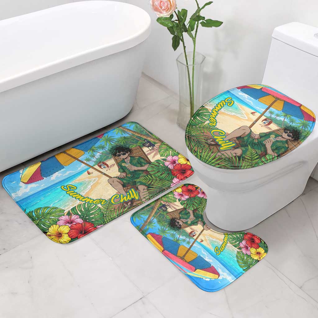 Midoriya Izuku Summer Chill Bathroom Set Tropical Anime Relaxation Scene