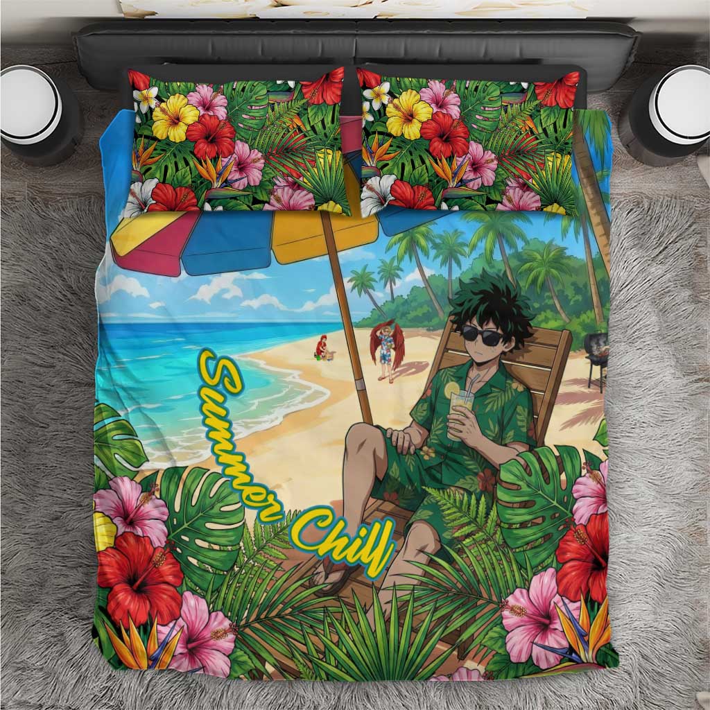 Midoriya Izuku Summer Chill Bedding Set Tropical Anime Relaxation Scene