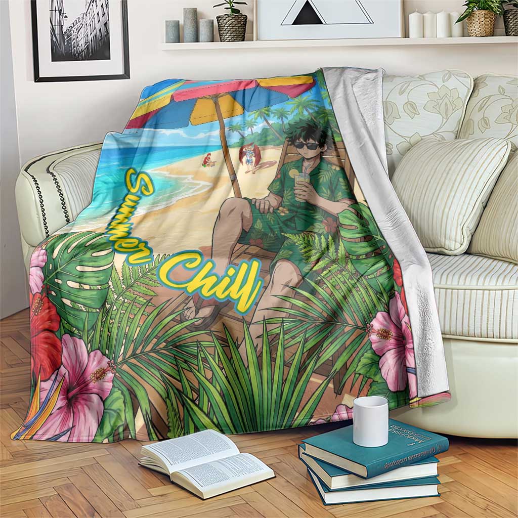 Midoriya Izuku Summer Chill Blanket Tropical Anime Relaxation Scene