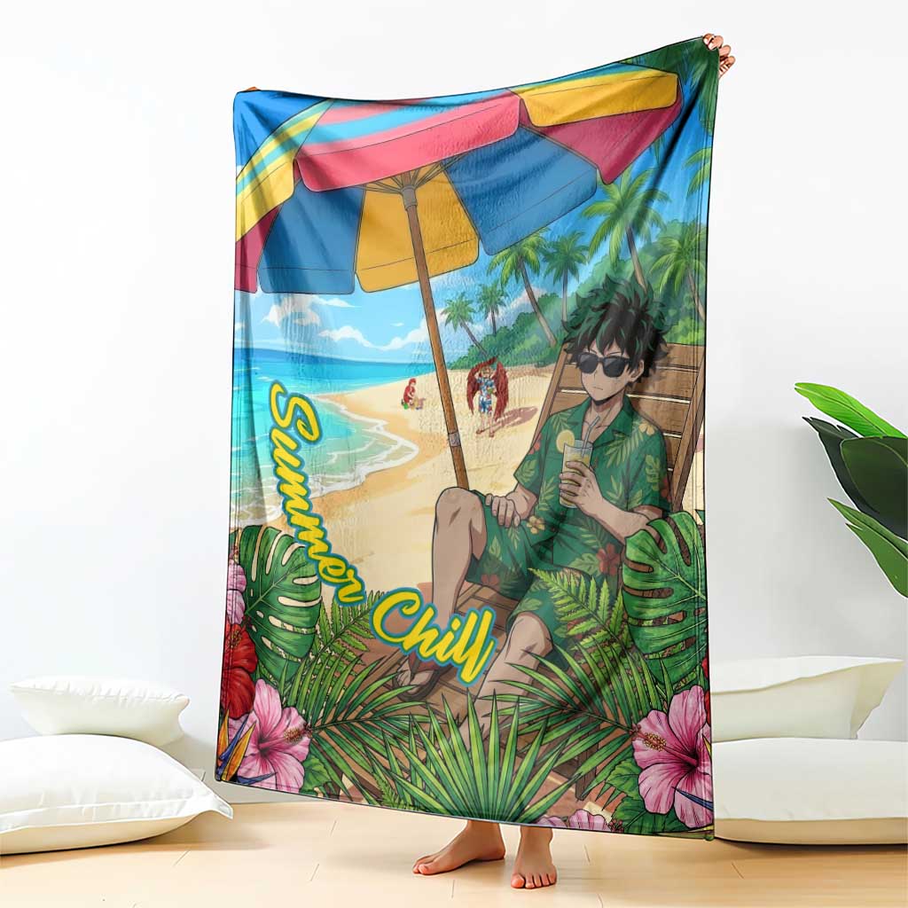 Midoriya Izuku Summer Chill Blanket Tropical Anime Relaxation Scene