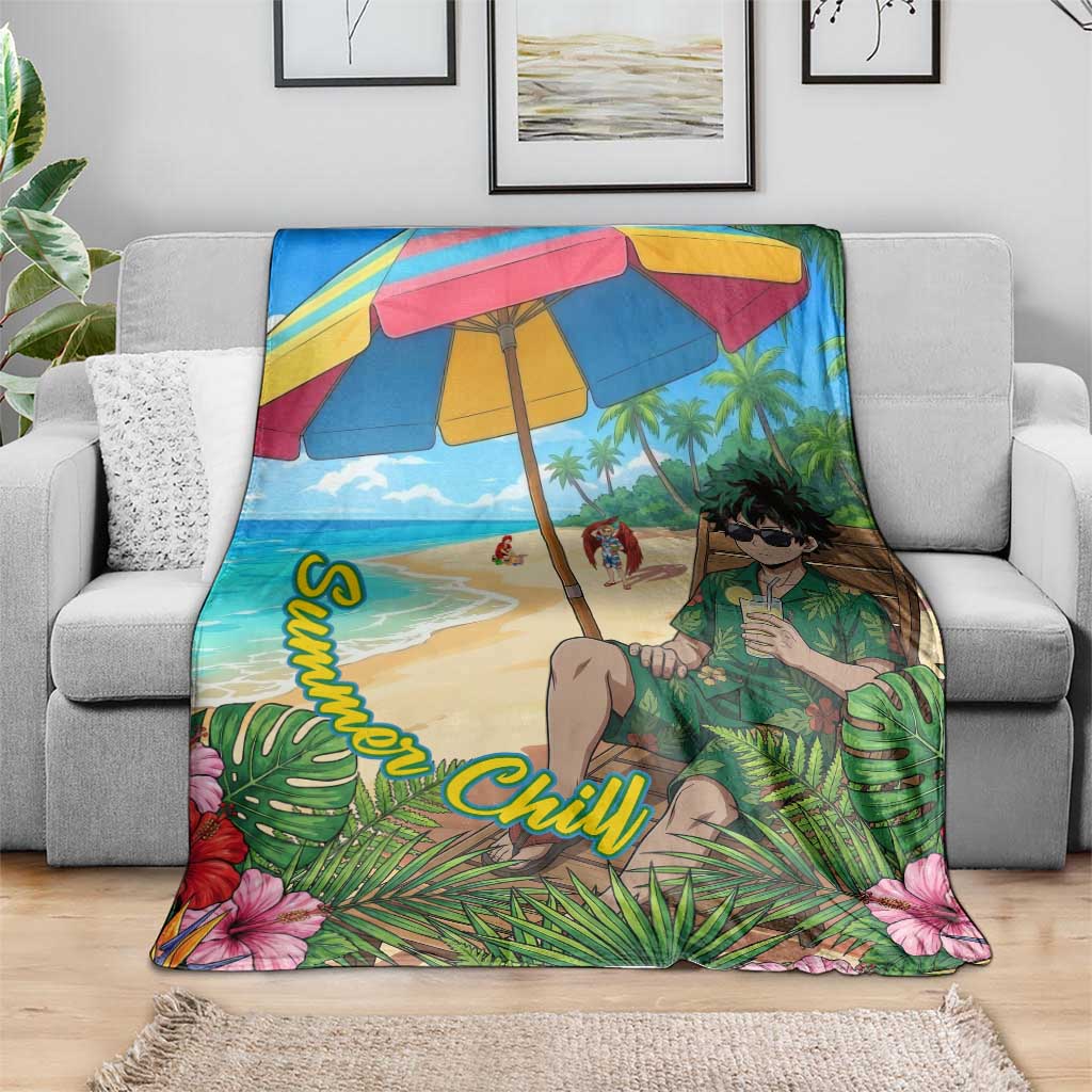 Midoriya Izuku Summer Chill Blanket Tropical Anime Relaxation Scene