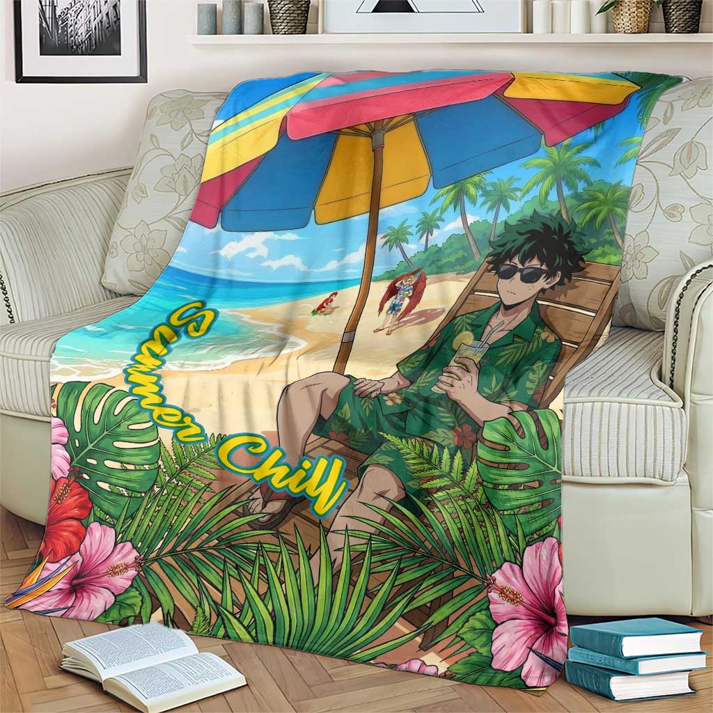 Midoriya Izuku Summer Chill Blanket Tropical Anime Relaxation Scene