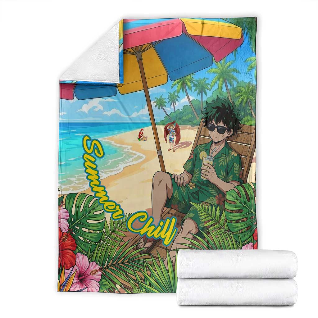Midoriya Izuku Summer Chill Blanket Tropical Anime Relaxation Scene