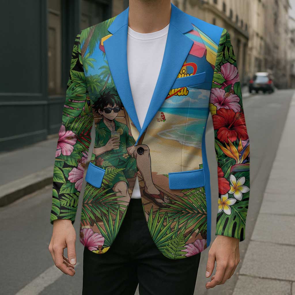 Midoriya Izuku Summer Chill Blazer Tropical Anime Relaxation Scene