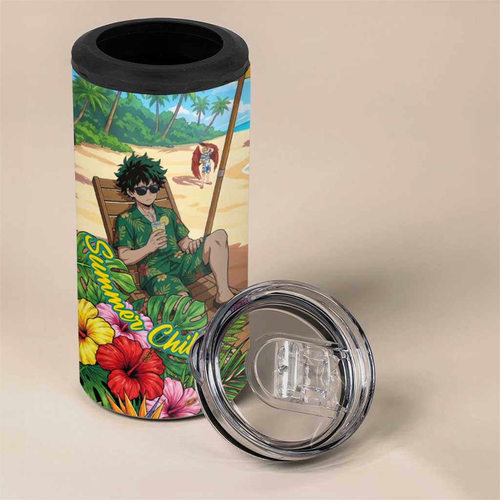 Midoriya Izuku Summer Chill 4 in 1 Can Cooler Tumbler Tropical Anime Relaxation Scene