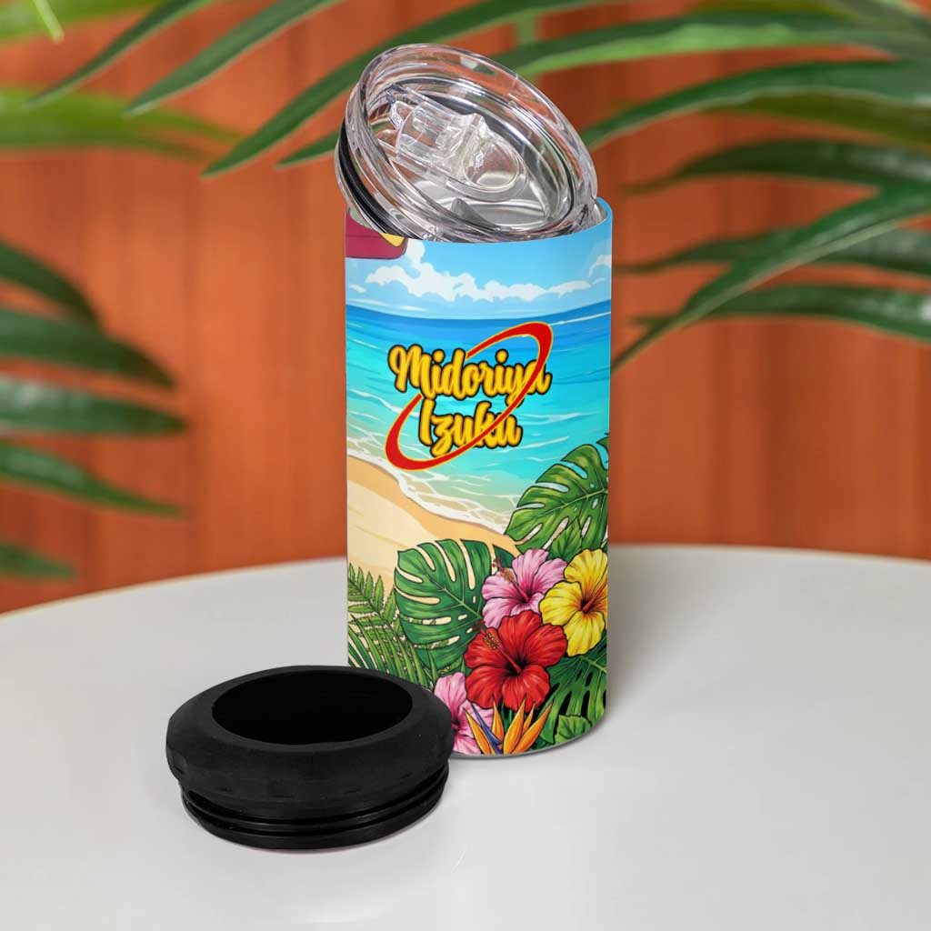 Midoriya Izuku Summer Chill 4 in 1 Can Cooler Tumbler Tropical Anime Relaxation Scene