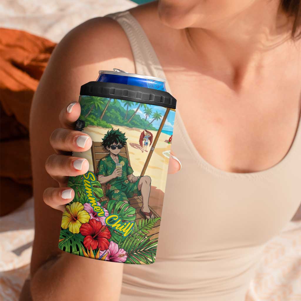 Midoriya Izuku Summer Chill 4 in 1 Can Cooler Tumbler Tropical Anime Relaxation Scene