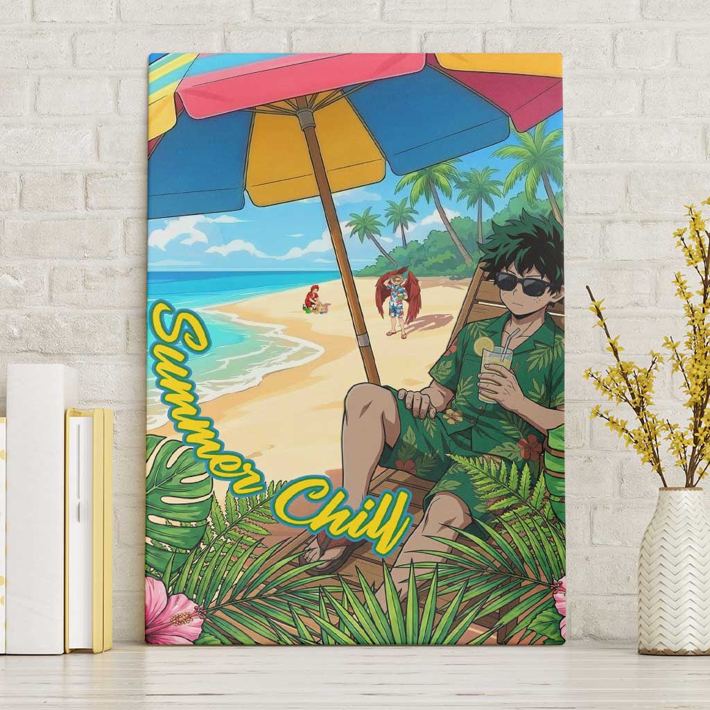 Midoriya Izuku Summer Chill Canvas Wall Art Tropical Anime Relaxation Scene