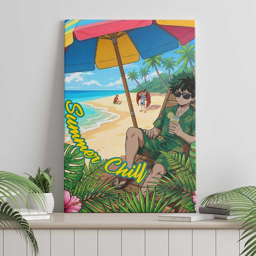 Midoriya Izuku Summer Chill Canvas Wall Art Tropical Anime Relaxation Scene