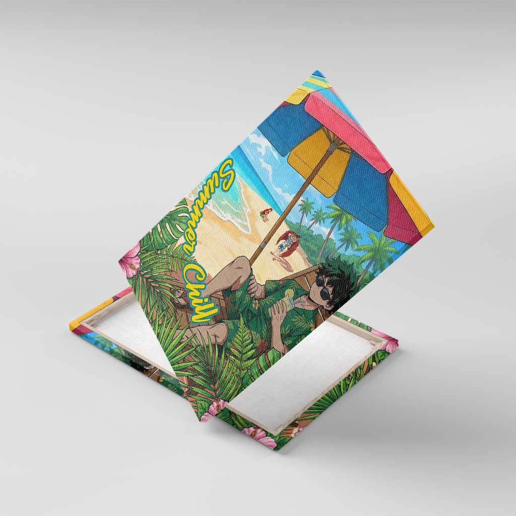 Midoriya Izuku Summer Chill Canvas Wall Art Tropical Anime Relaxation Scene