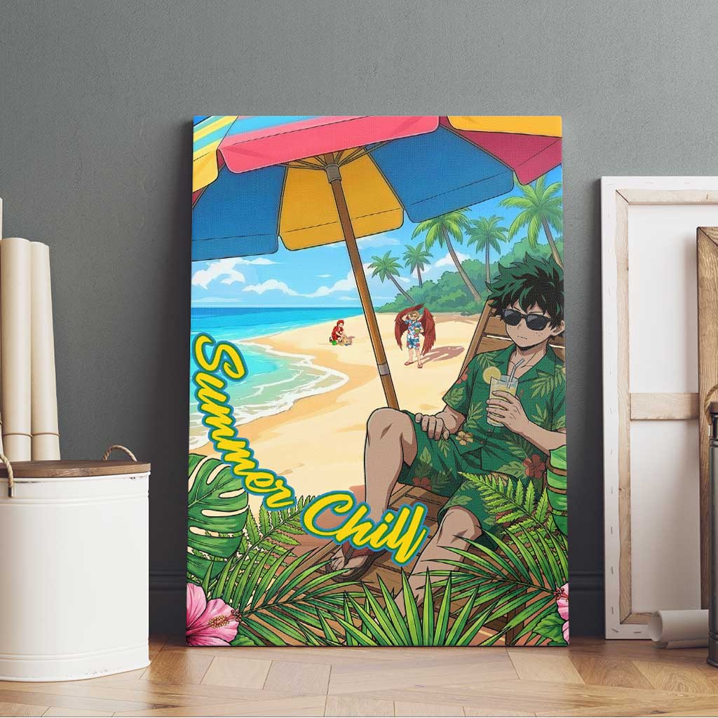 Midoriya Izuku Summer Chill Canvas Wall Art Tropical Anime Relaxation Scene