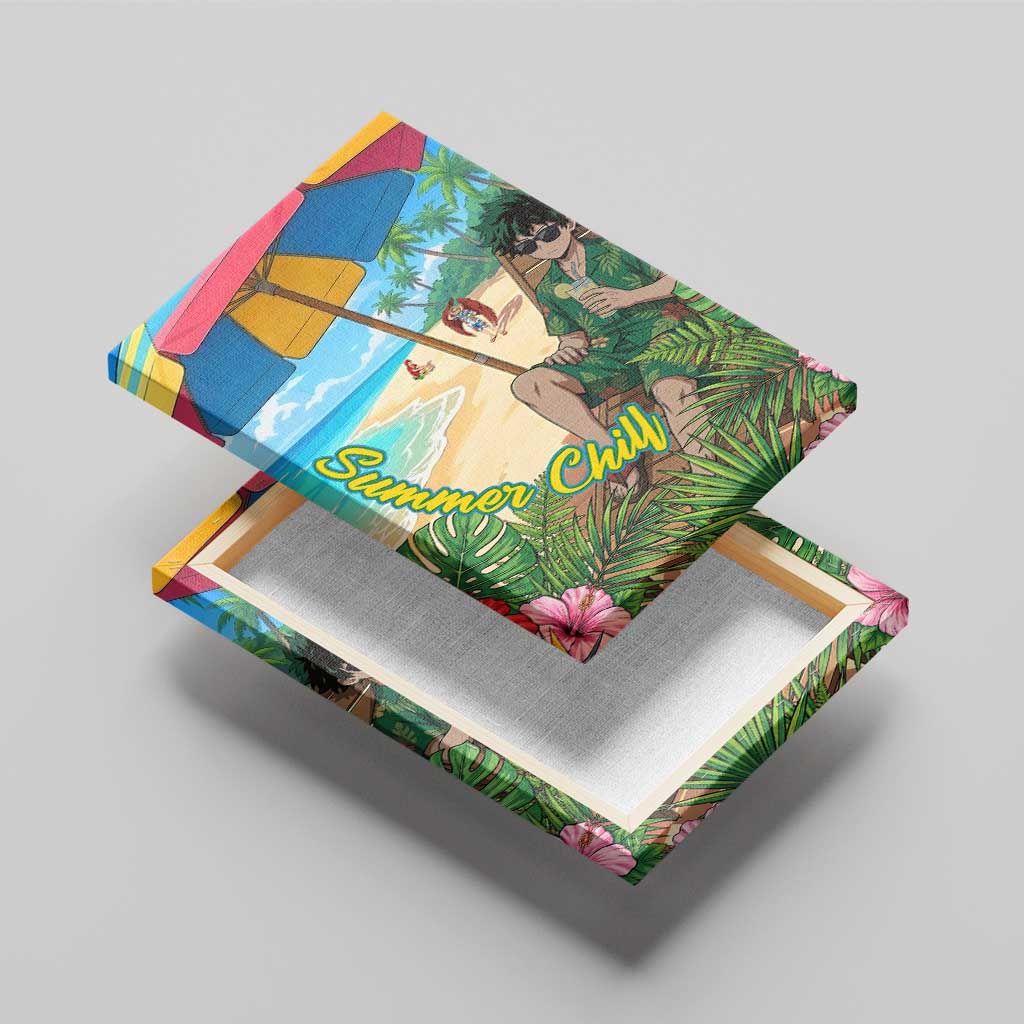 Midoriya Izuku Summer Chill Canvas Wall Art Tropical Anime Relaxation Scene