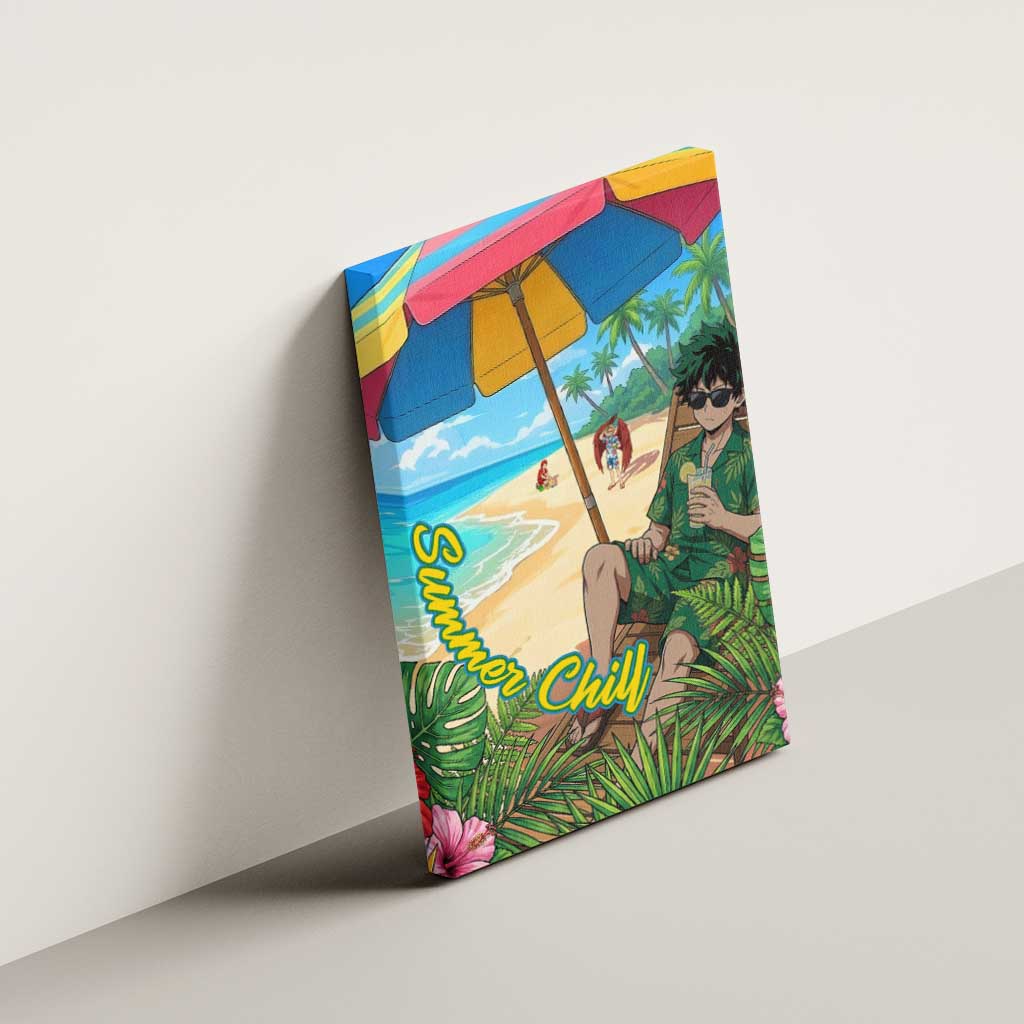 Midoriya Izuku Summer Chill Canvas Wall Art Tropical Anime Relaxation Scene