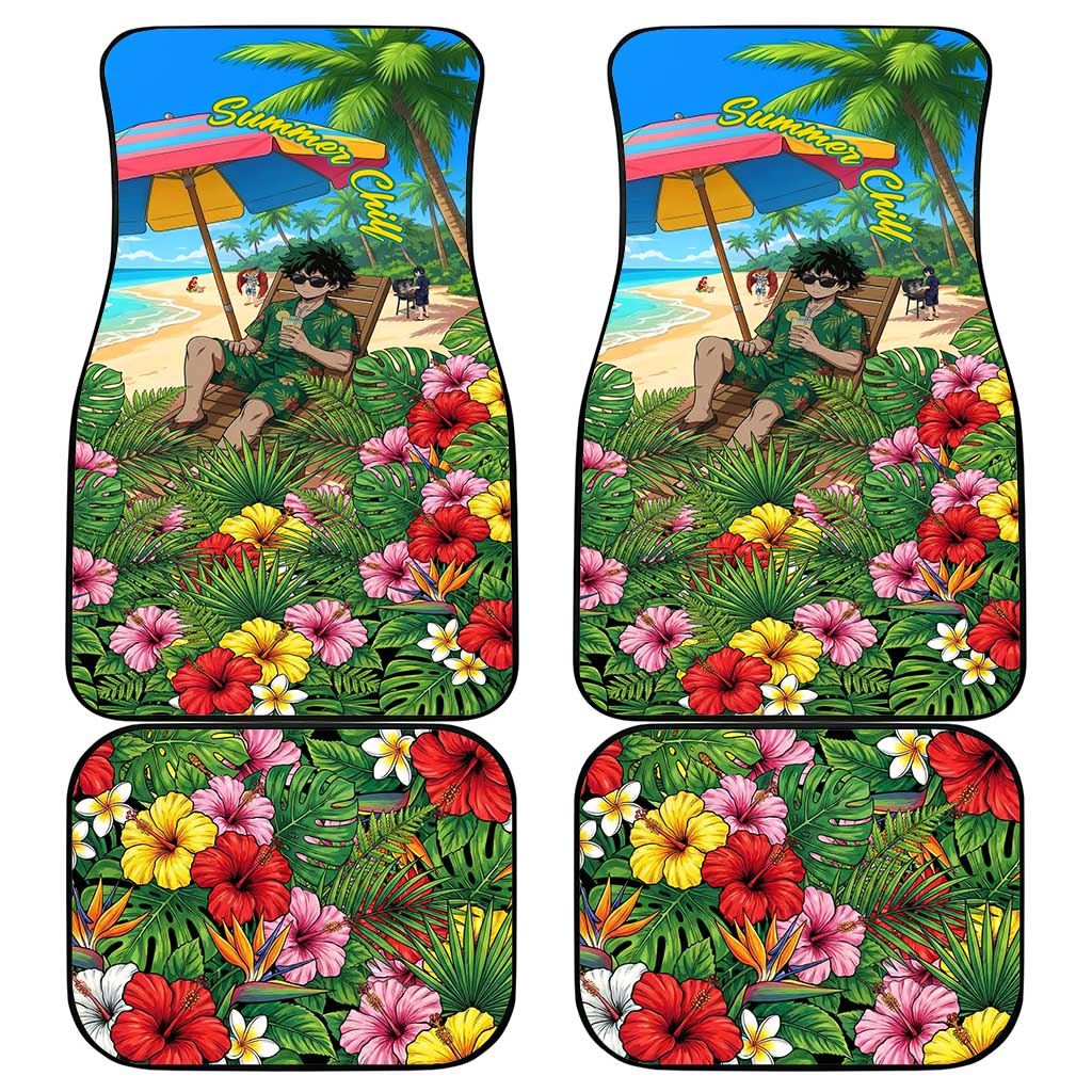Midoriya Izuku Summer Chill Car Mats Tropical Anime Relaxation Scene