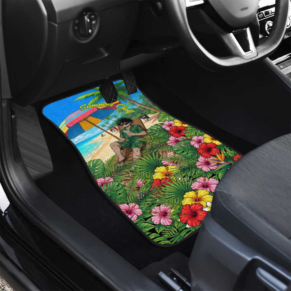 Midoriya Izuku Summer Chill Car Mats Tropical Anime Relaxation Scene