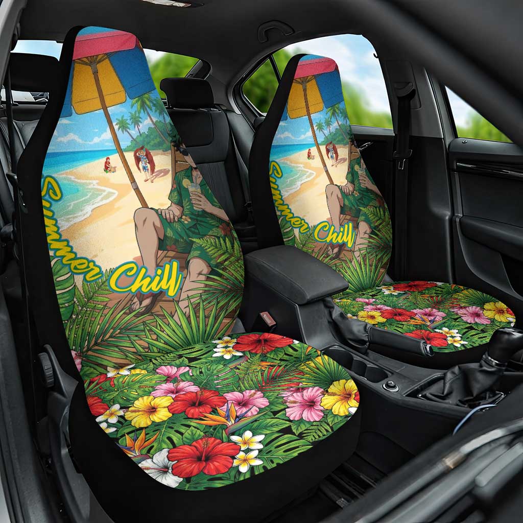 Midoriya Izuku Summer Chill Car Seat Cover Tropical Anime Relaxation Scene