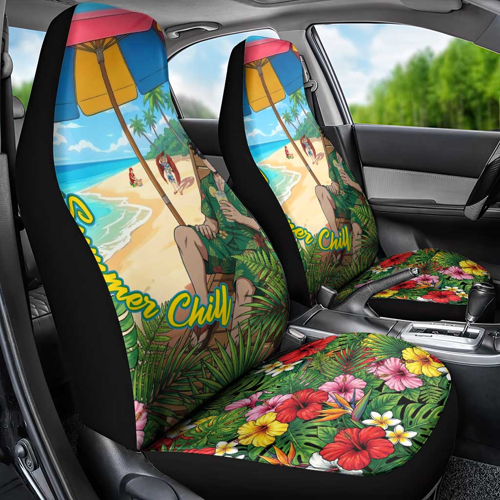 Midoriya Izuku Summer Chill Car Seat Cover Tropical Anime Relaxation Scene