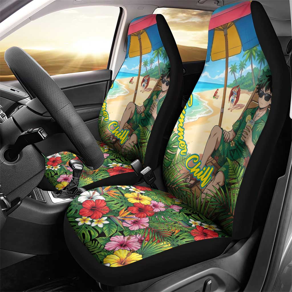 Midoriya Izuku Summer Chill Car Seat Cover Tropical Anime Relaxation Scene