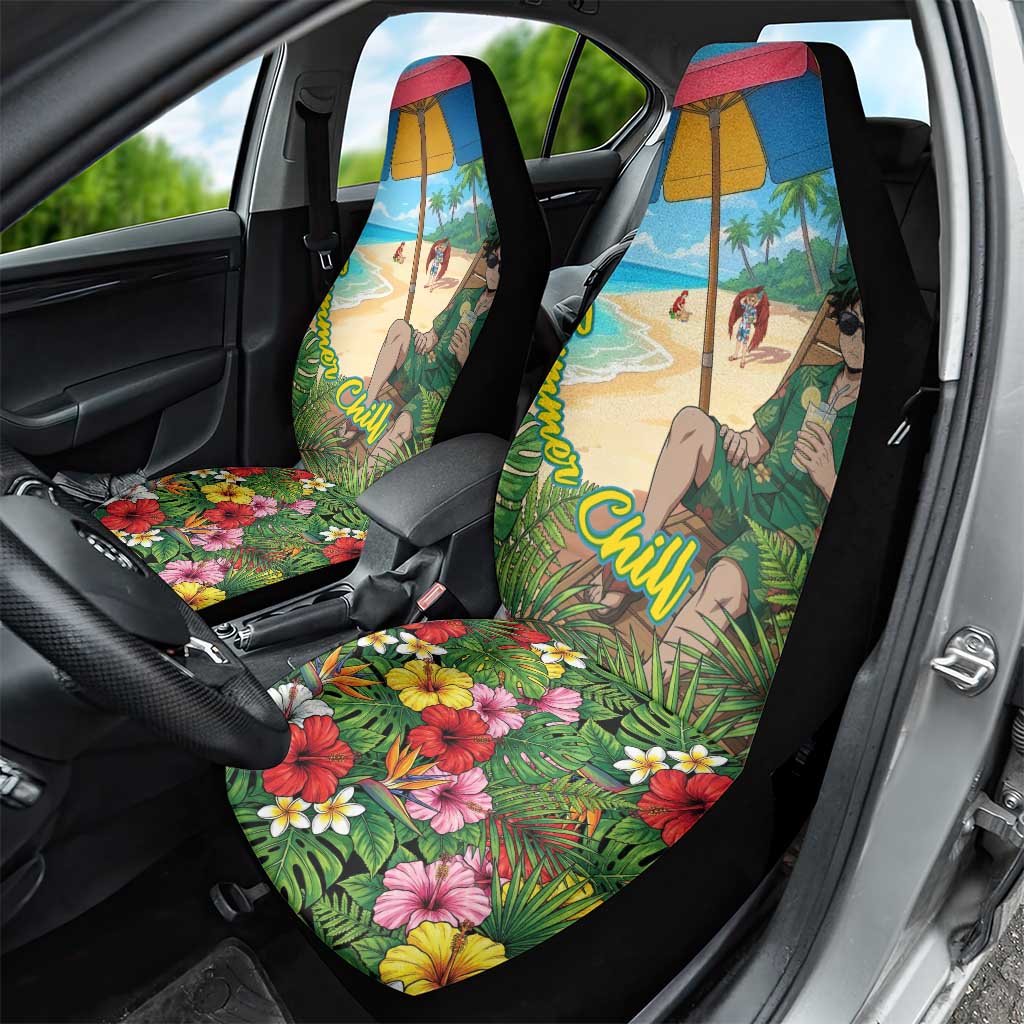 Midoriya Izuku Summer Chill Car Seat Cover Tropical Anime Relaxation Scene