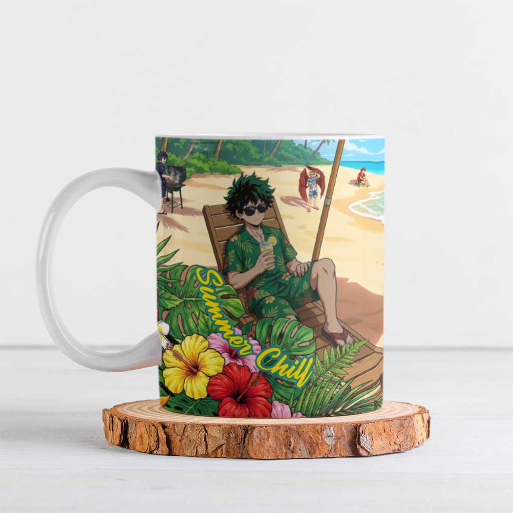 Midoriya Izuku Summer Chill Ceramic Mug Tropical Anime Relaxation Scene