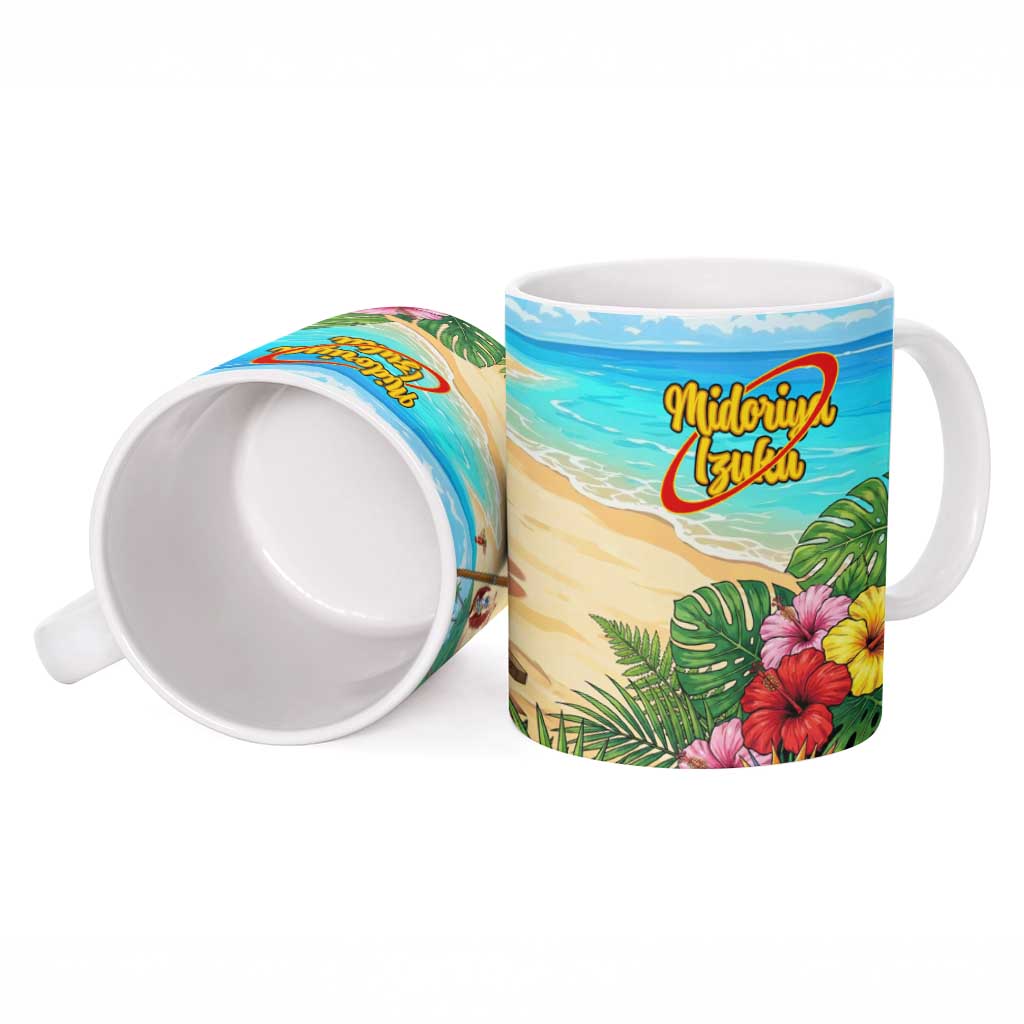 Midoriya Izuku Summer Chill Ceramic Mug Tropical Anime Relaxation Scene
