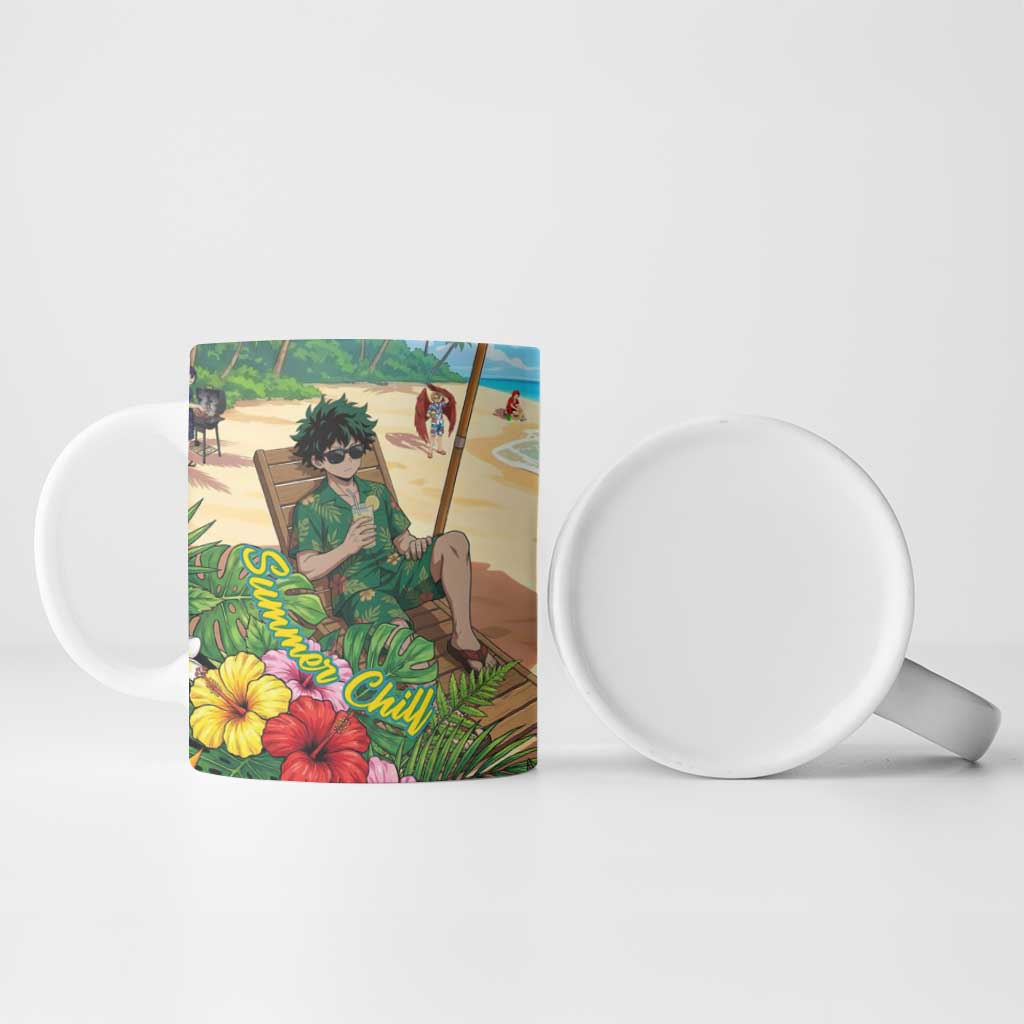 Midoriya Izuku Summer Chill Ceramic Mug Tropical Anime Relaxation Scene