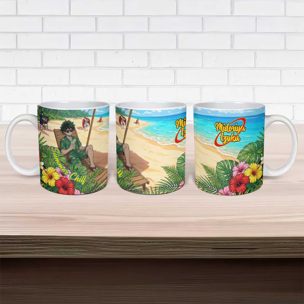 Midoriya Izuku Summer Chill Ceramic Mug Tropical Anime Relaxation Scene