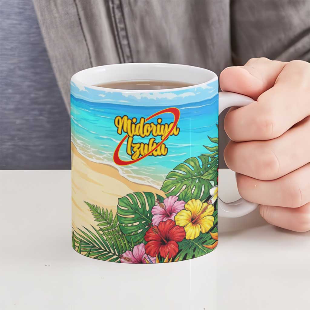 Midoriya Izuku Summer Chill Ceramic Mug Tropical Anime Relaxation Scene