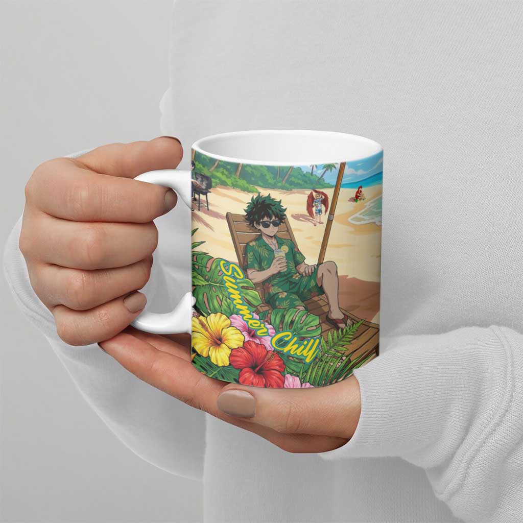 Midoriya Izuku Summer Chill Ceramic Mug Tropical Anime Relaxation Scene
