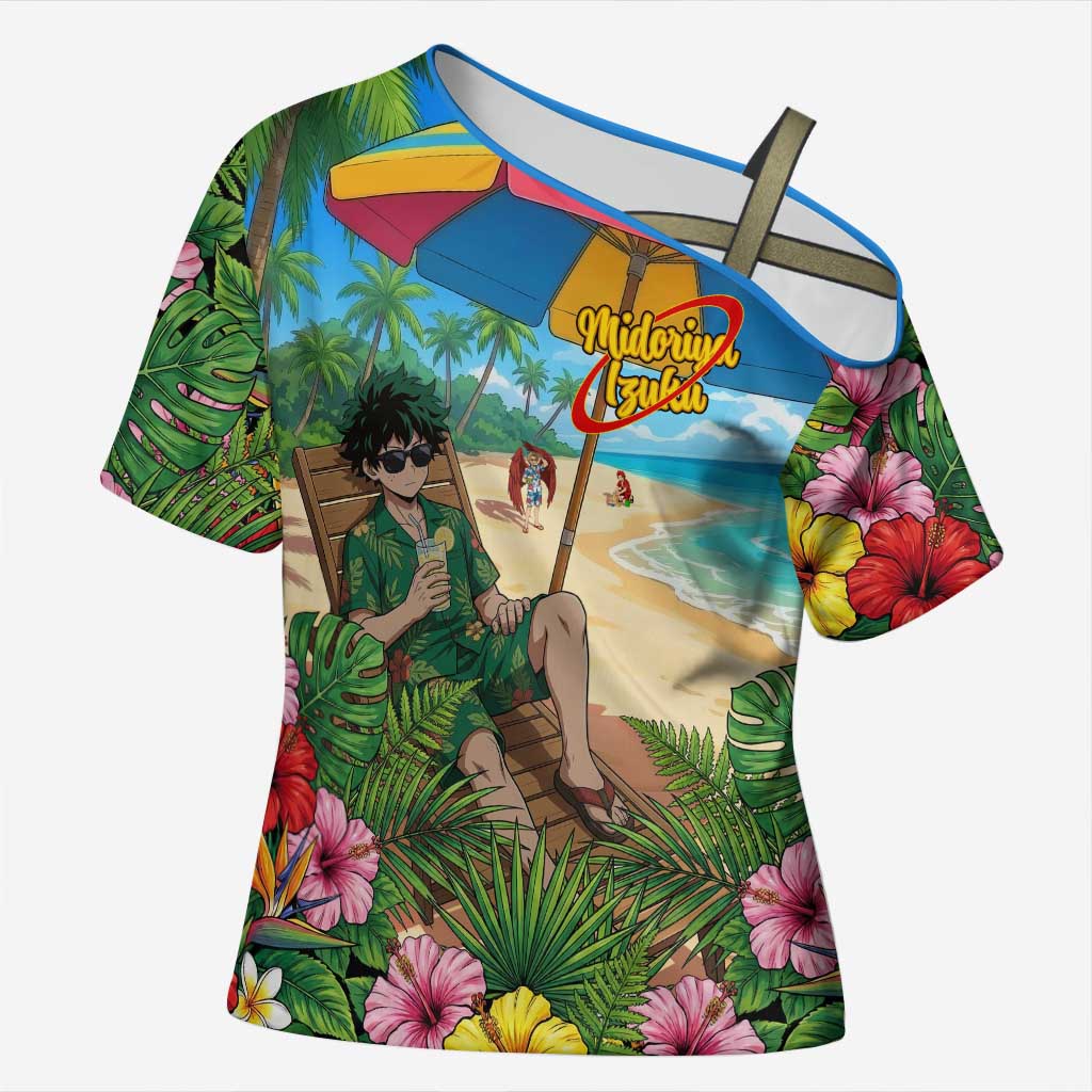 Midoriya Izuku Summer Chill Cross Shoulder Shirt Tropical Anime Relaxation Scene